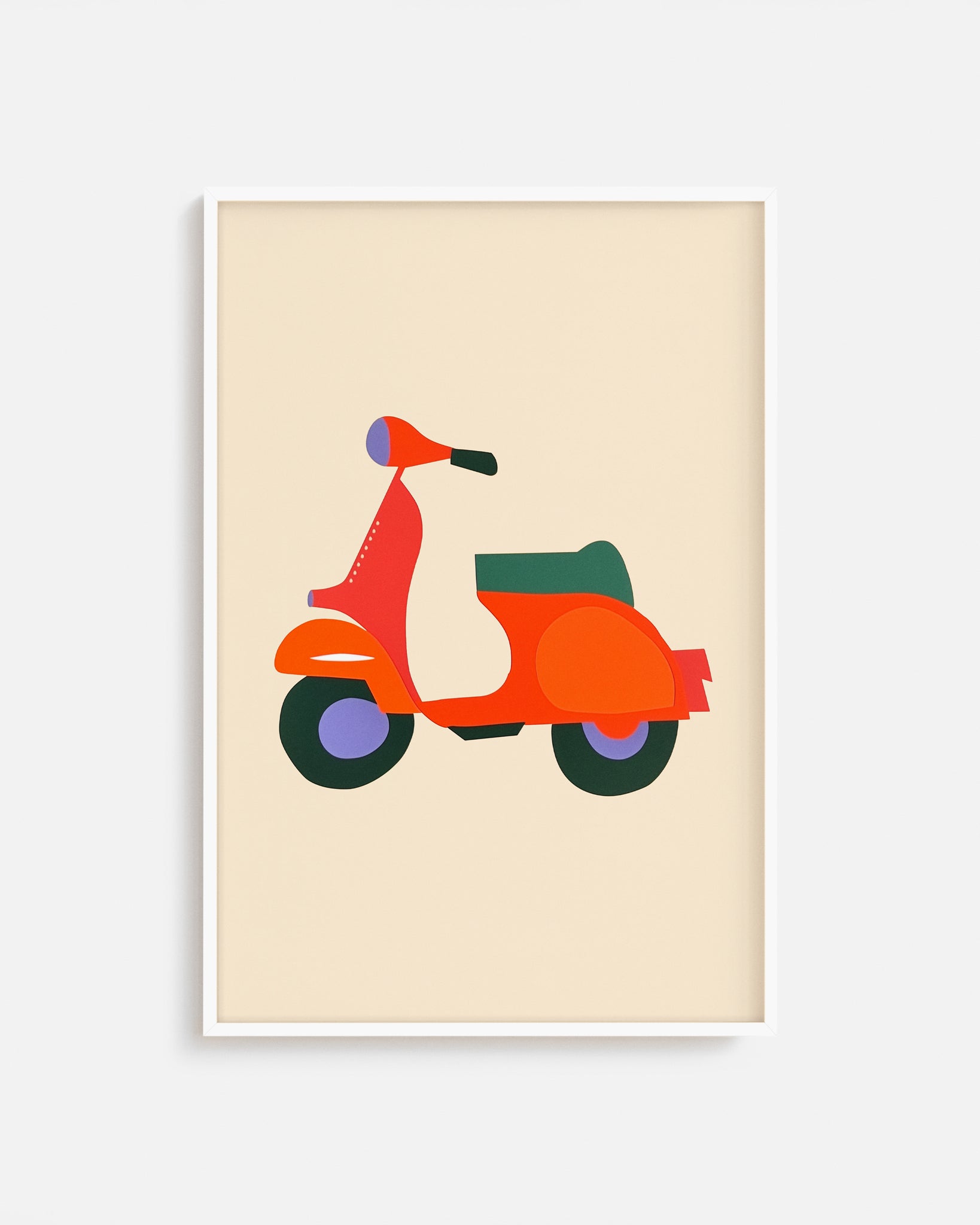 Cuadro infantil ilustrado de moto vintage naranja