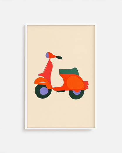 Cuadro infantil ilustrado de moto vintage naranja