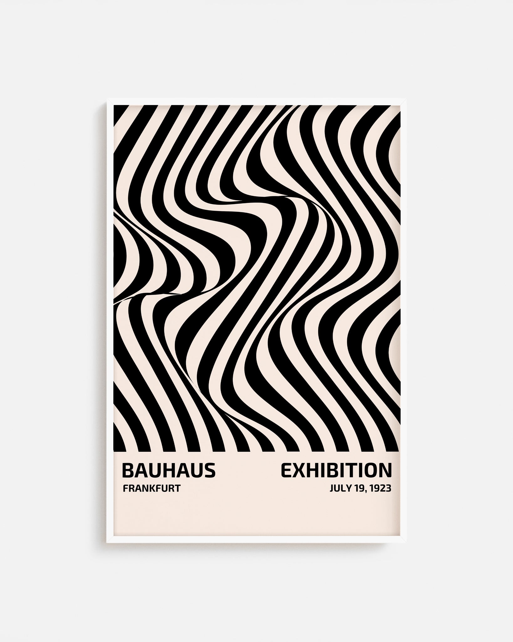 Cuadro Bauhaus con patrón de formas curvas negras repetidas
