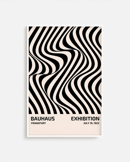 Cuadro Bauhaus con patrón de formas curvas negras repetidas