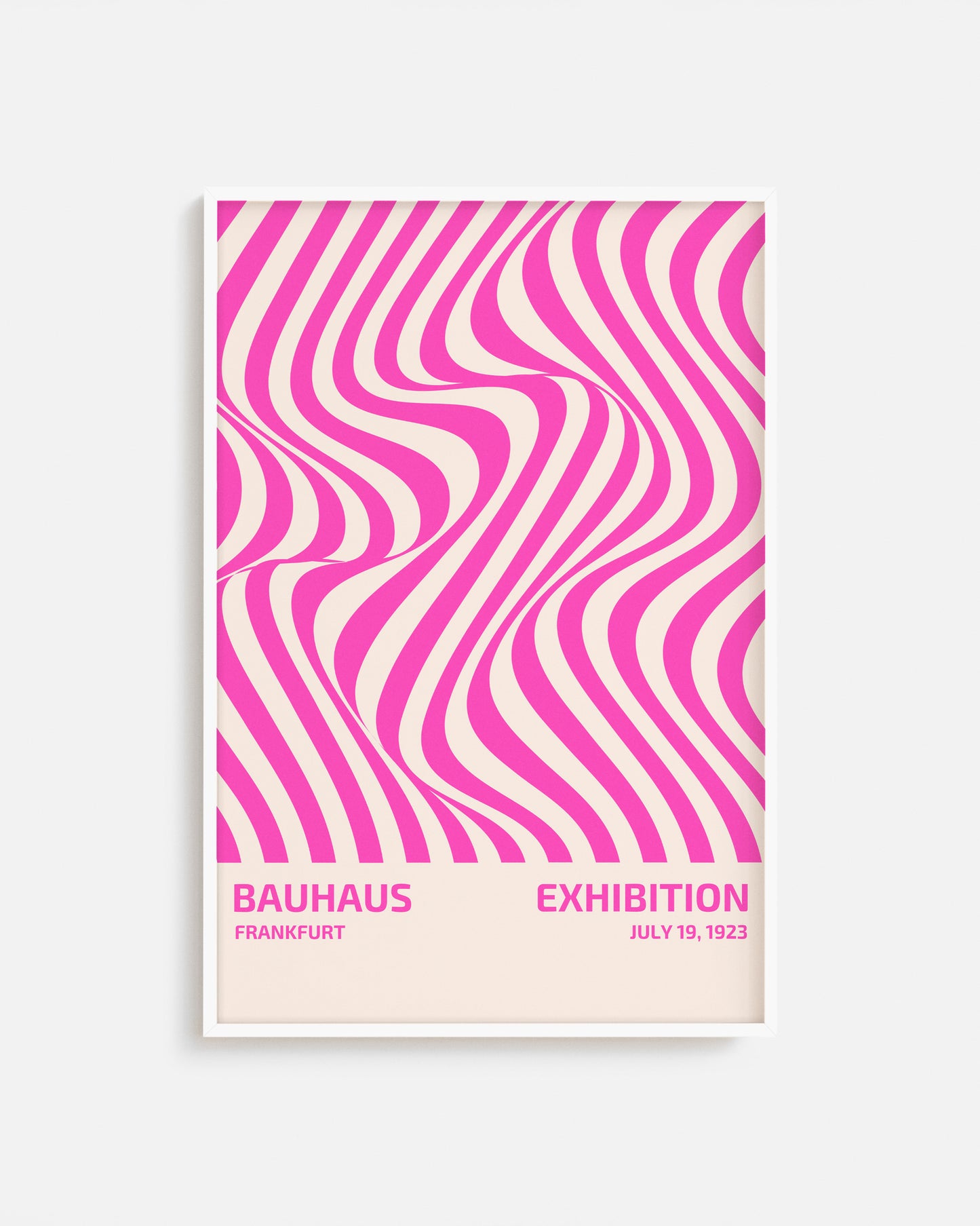 Cuadro Bauhaus con diseño abstracto de líneas irregulares rosas.