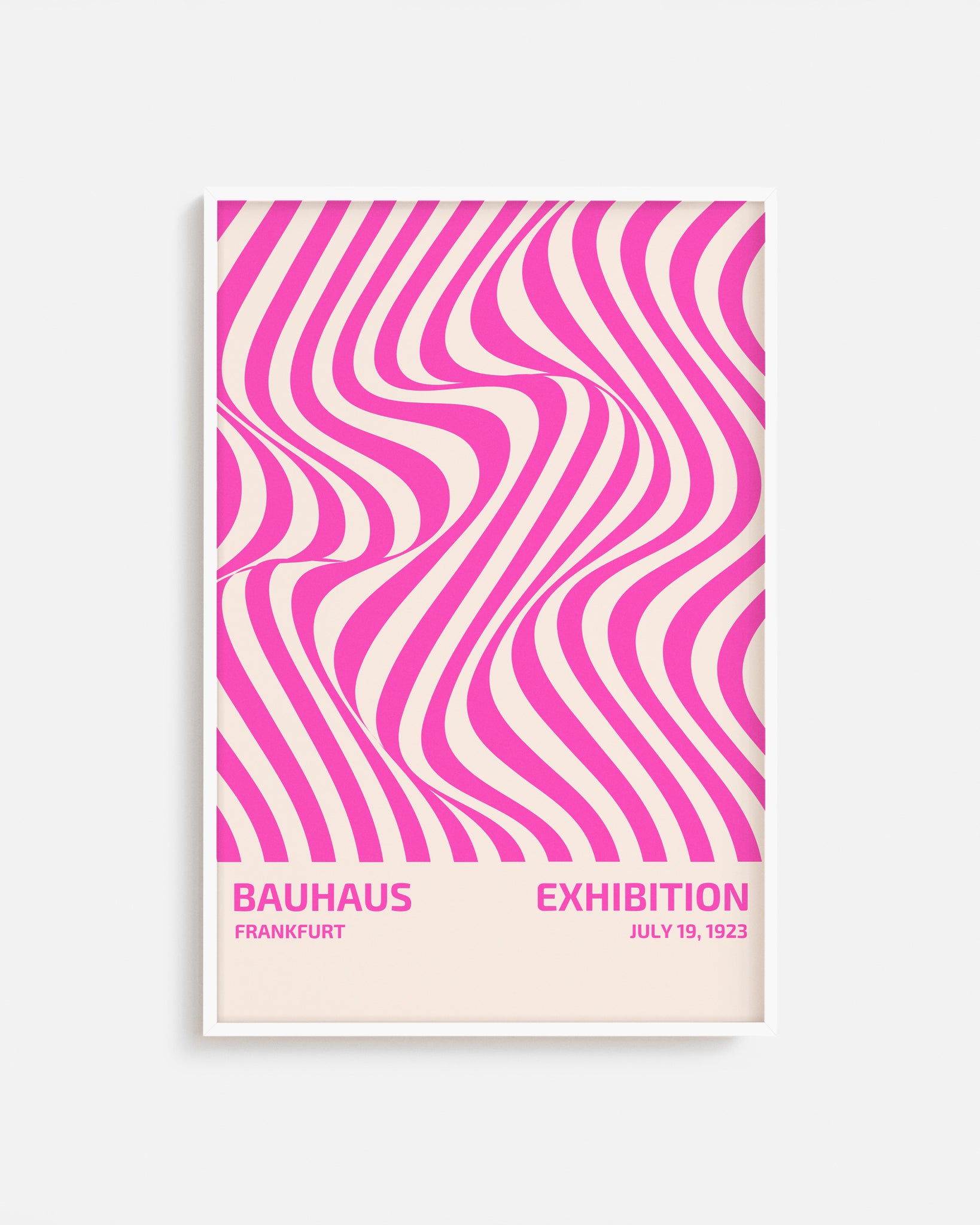 Cuadro Bauhaus con diseño abstracto de líneas irregulares rosas.