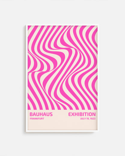 Cuadro Bauhaus con diseño abstracto de líneas irregulares rosas.