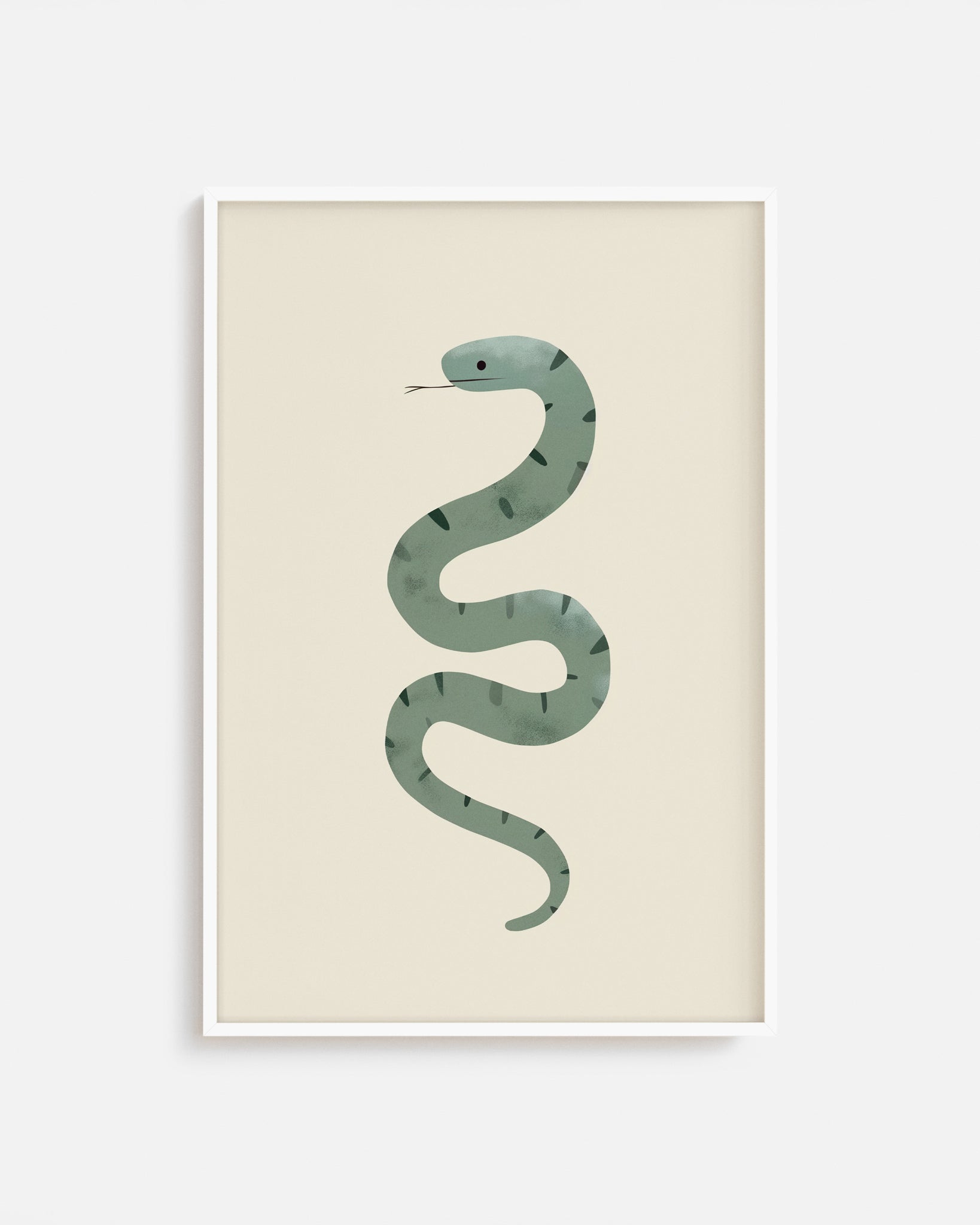 Cuadro infantil ilustrado de serpiente verde decorativa
