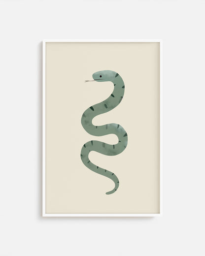 Cuadro infantil ilustrado de serpiente verde decorativa
