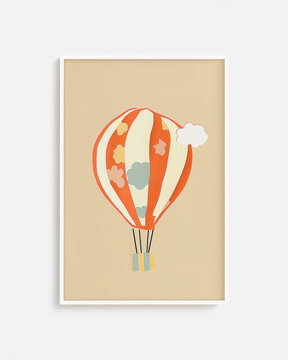Cuadro infantil ilustrado de globo aerostático colorido