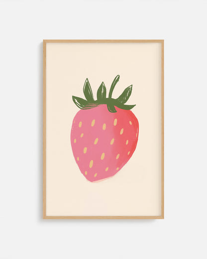 Cuadro infantil ilustrado de frutilla roja decorativa
