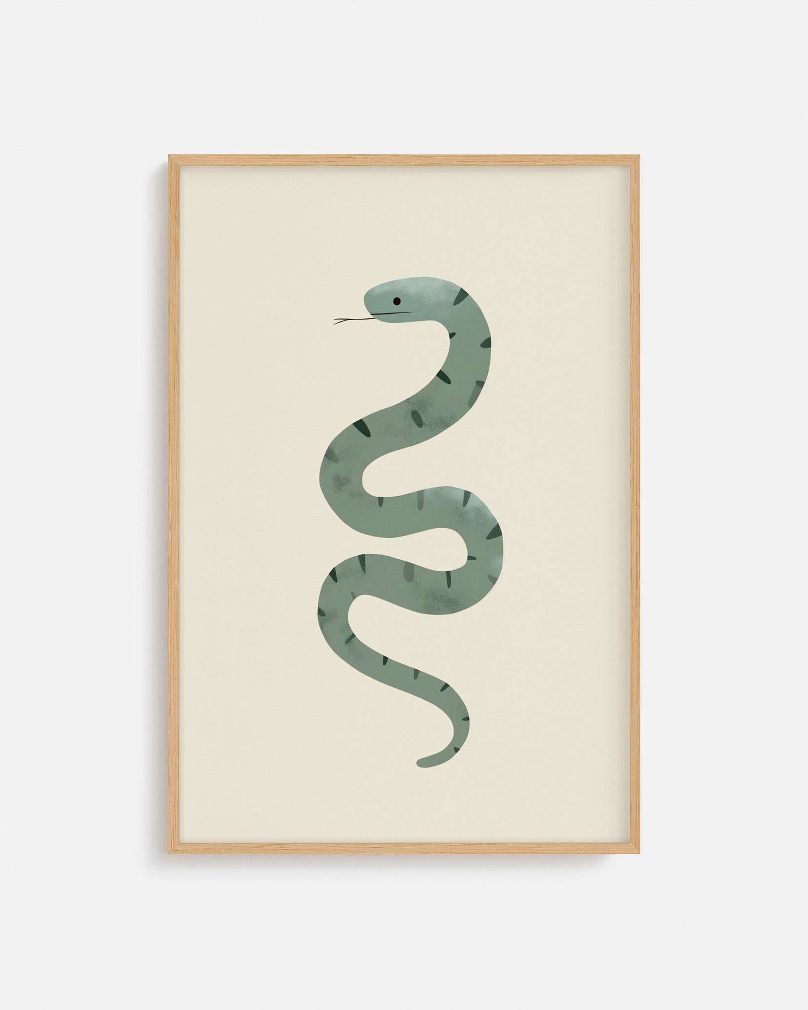 Cuadro infantil ilustrado de serpiente verde decorativa
