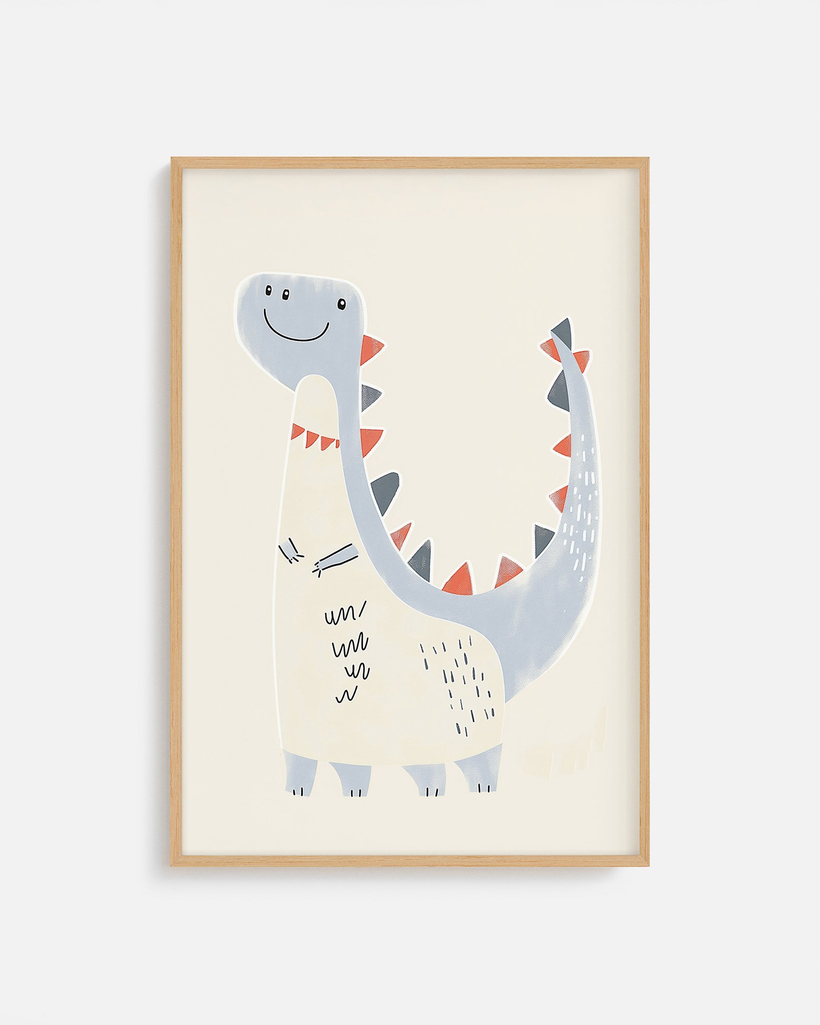 Ilustración infantil de dinosaurio azul sonriente