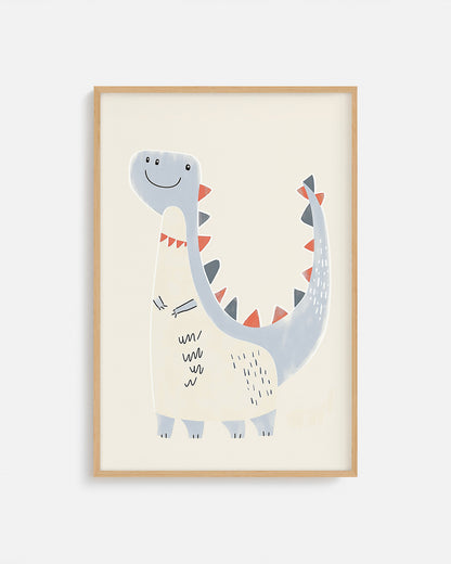 Ilustración infantil de dinosaurio azul sonriente