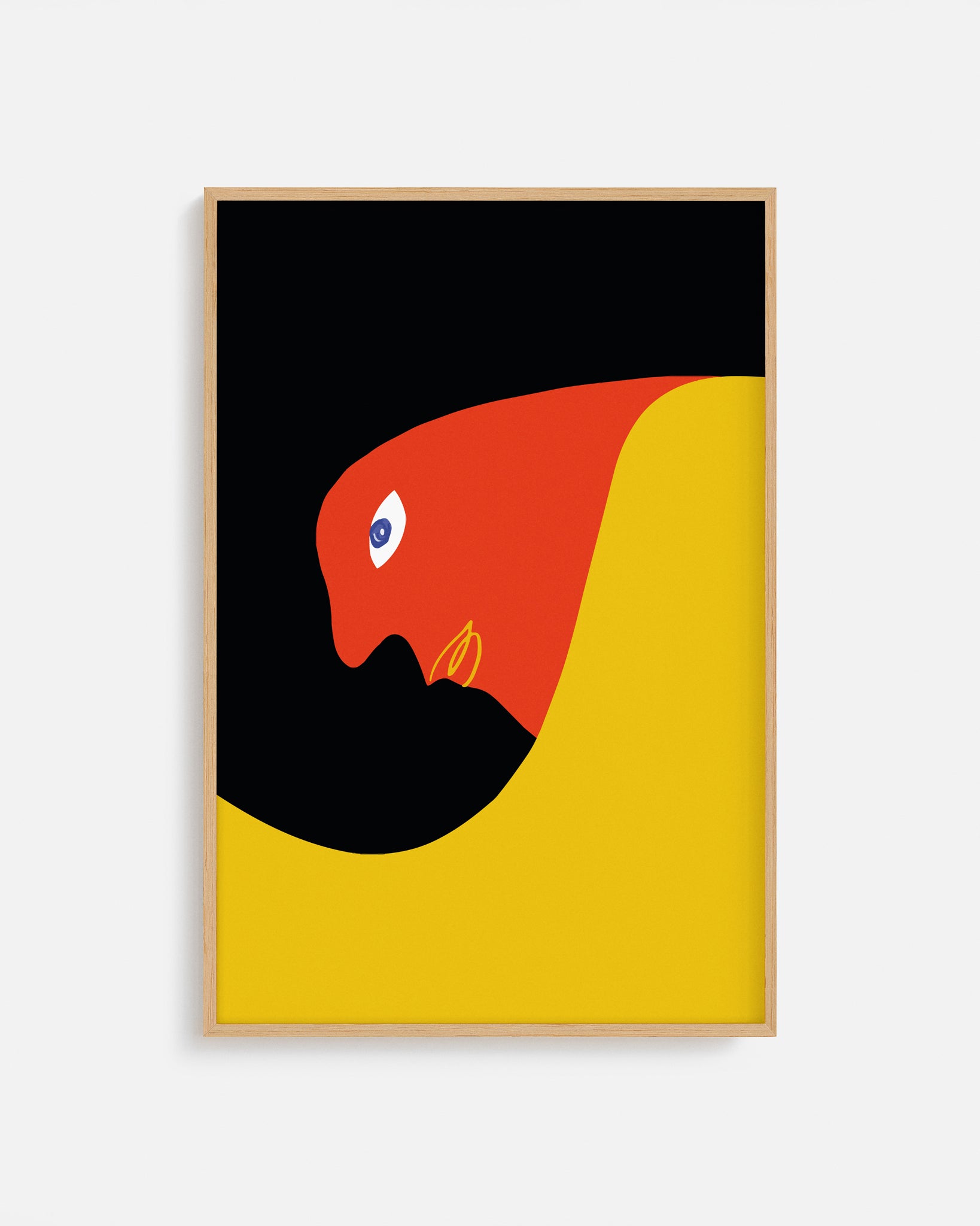 Cuadro Bauhaus con rostro de perfil en rojo, amarillo y negro.