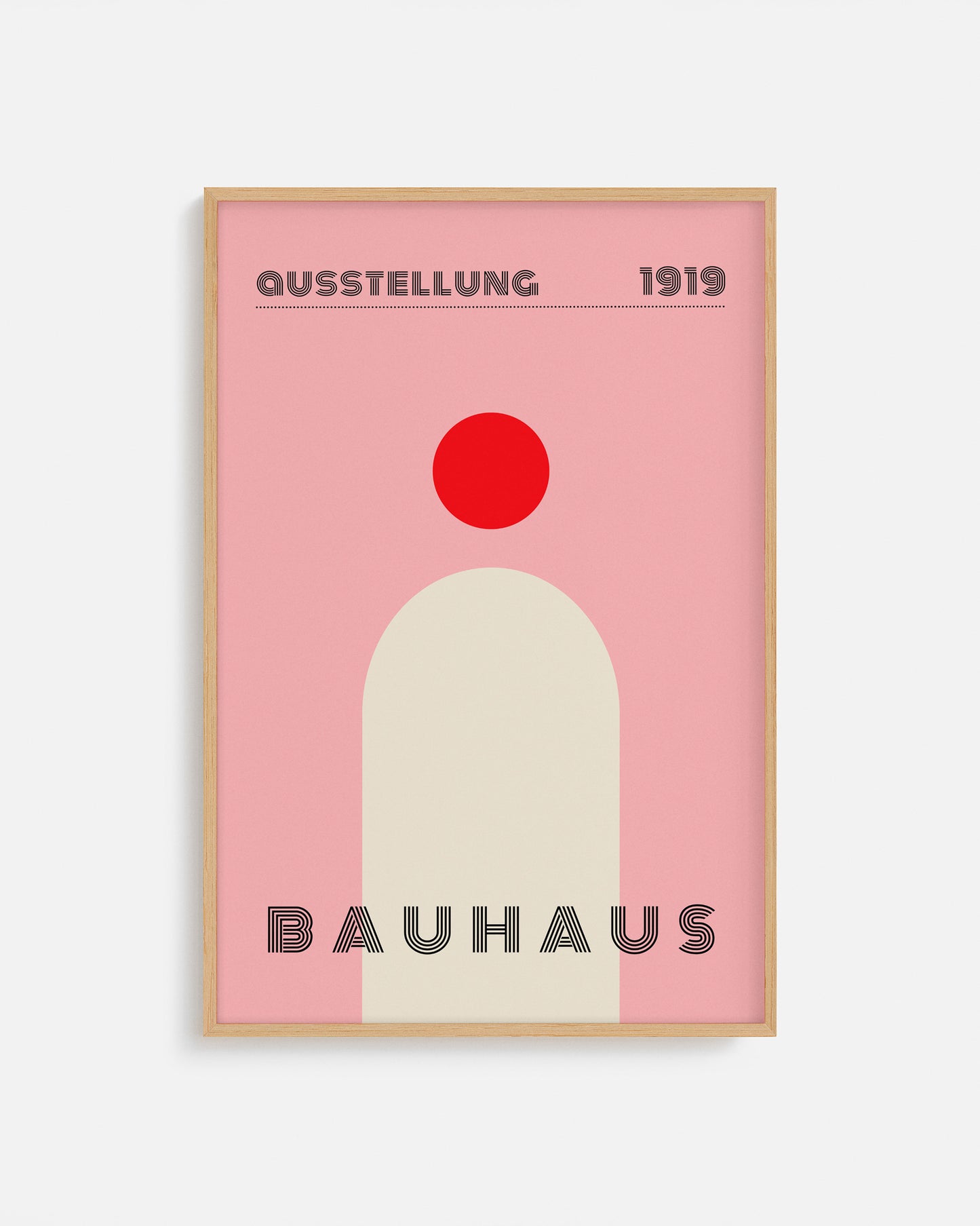 Cuadro minimalista Bauhaus con arco beige y círculo rojo