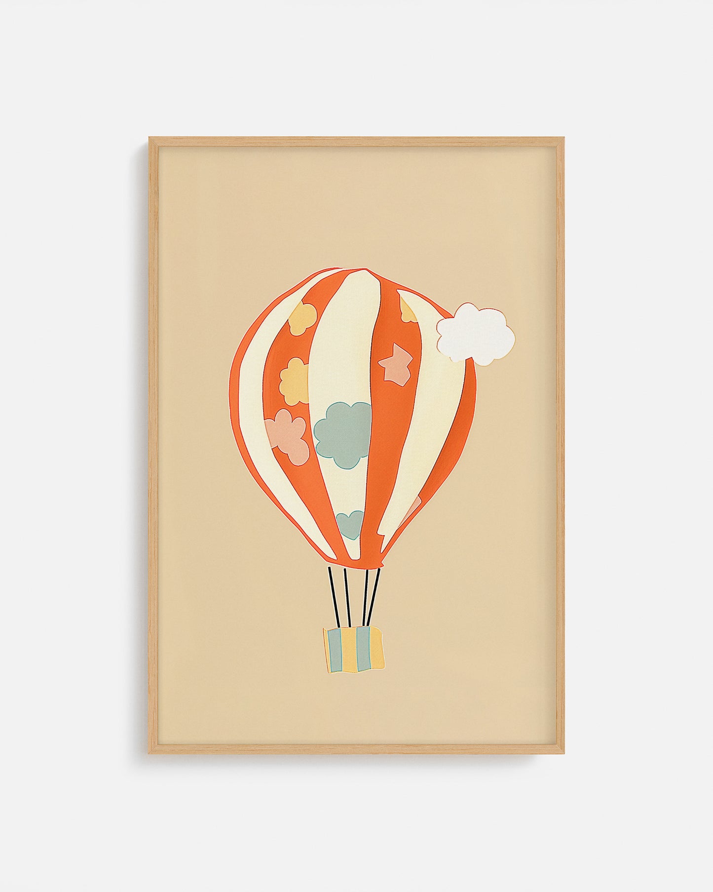 Cuadro infantil ilustrado de globo aerostático colorido