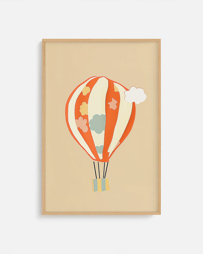 Cuadro infantil ilustrado de globo aerostático colorido
