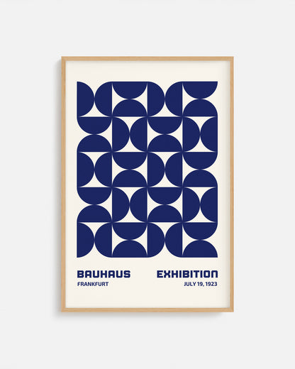 Cuadro Bauhaus con semicírculos concéntricos en azul