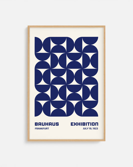 Cuadro Bauhaus con semicírculos concéntricos en azul