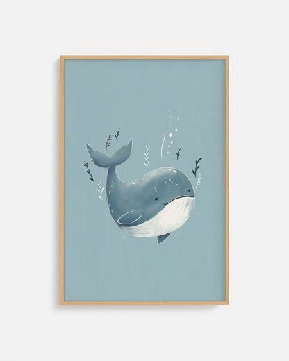 Cuadro infantil ilustrado de ballena gris pequeña
