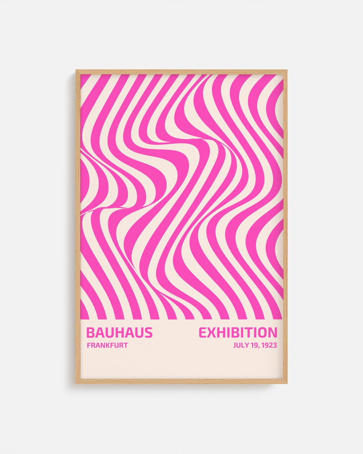 Cuadro Bauhaus con diseño abstracto de líneas irregulares rosas.