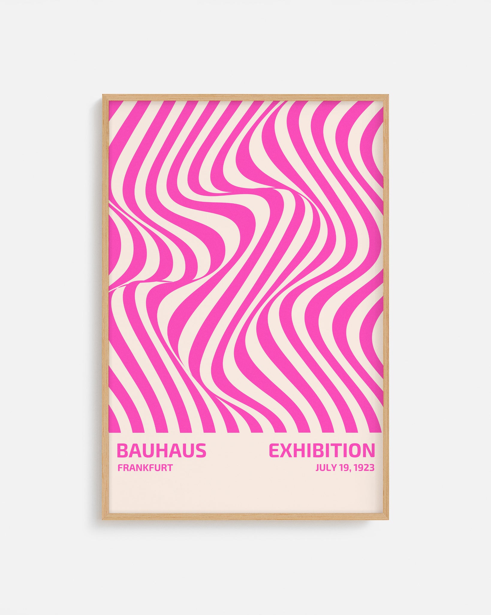 Cuadro Bauhaus con diseño abstracto de líneas irregulares rosas.