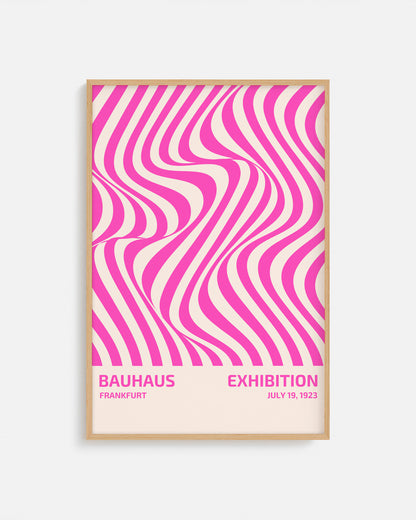 Cuadro Bauhaus con diseño abstracto de líneas irregulares rosas.