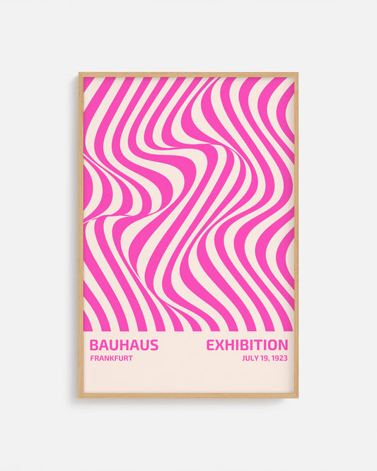Cuadro Bauhaus con diseño abstracto de líneas irregulares rosas.