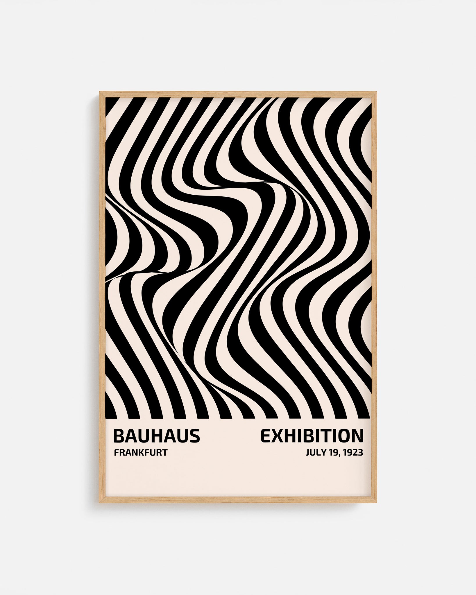 Cuadro Bauhaus con patrón de formas curvas negras repetidas