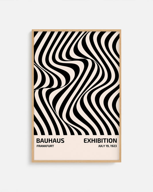 Cuadro Bauhaus con patrón de formas curvas negras repetidas