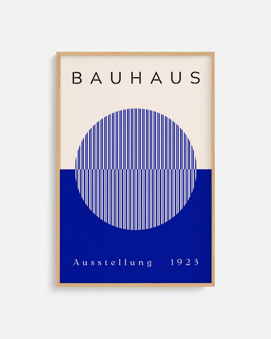 Cuadro Bauhaus con círculos concéntricos en tonos azules