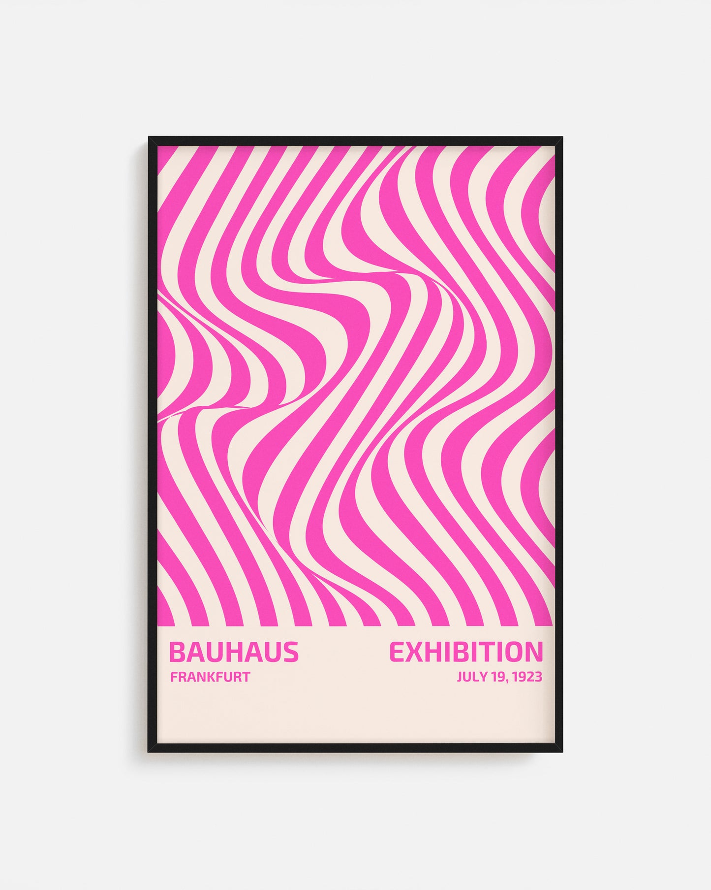 Cuadro Bauhaus con diseño abstracto de líneas irregulares rosas.