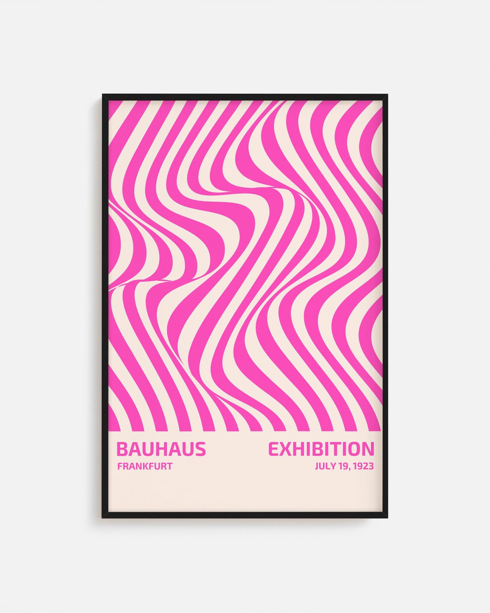 Cuadro Bauhaus con diseño abstracto de líneas irregulares rosas.
