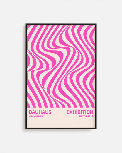 Cuadro Bauhaus con diseño abstracto de líneas irregulares rosas.