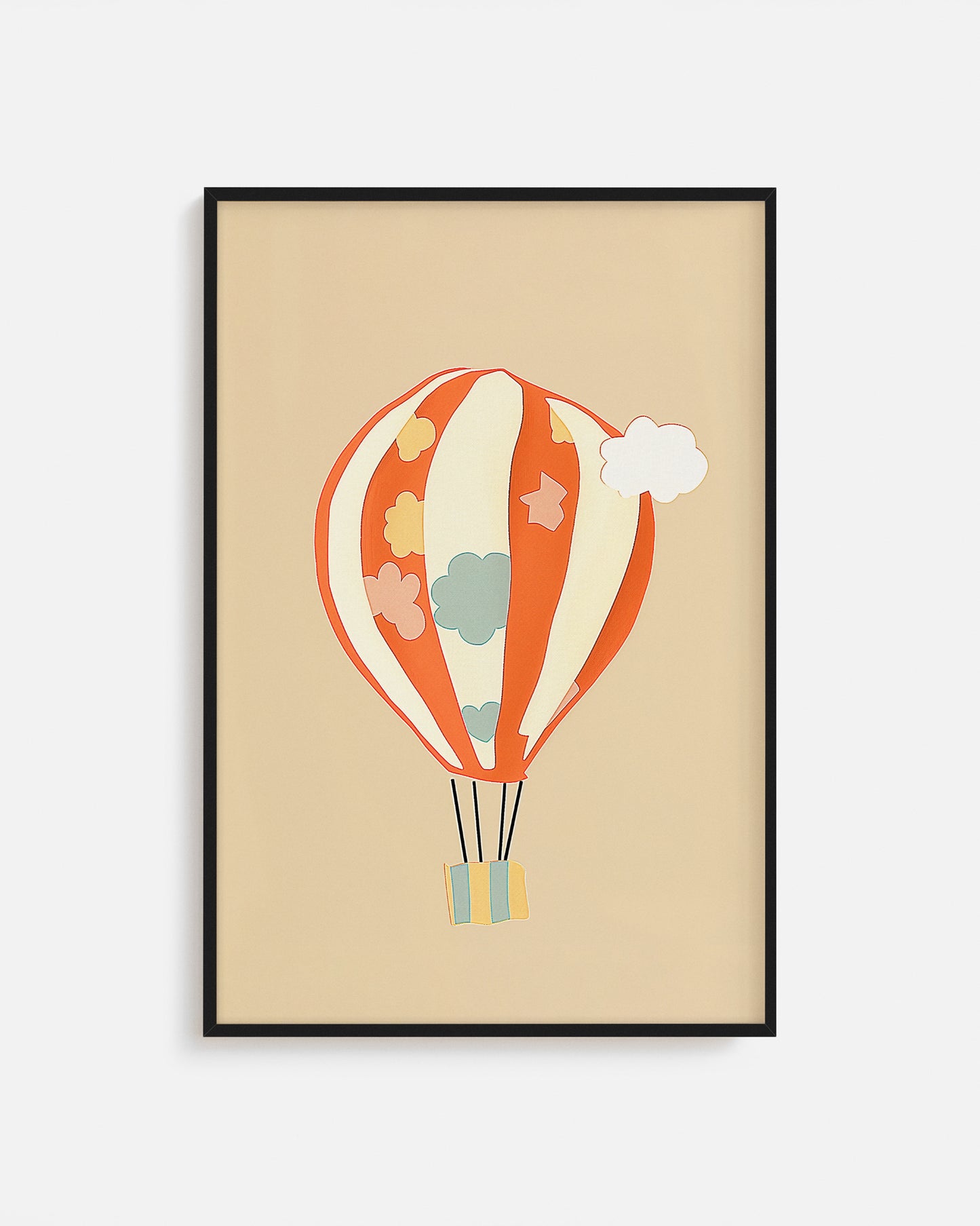 Cuadro infantil ilustrado de globo aerostático colorido