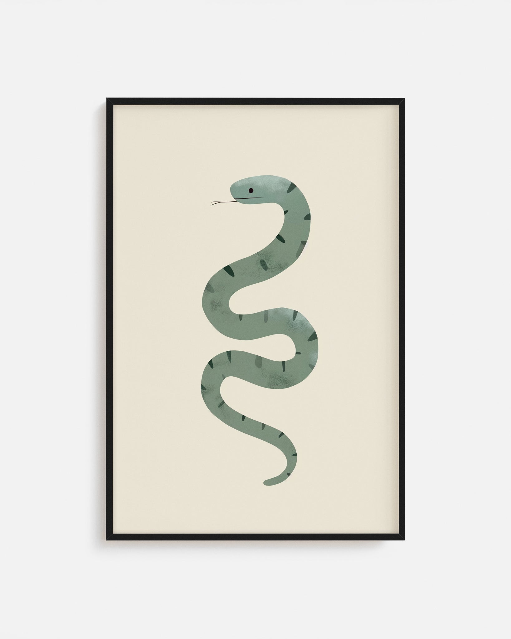 Cuadro infantil ilustrado de serpiente verde decorativa
