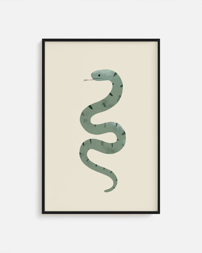 Cuadro infantil ilustrado de serpiente verde decorativa
