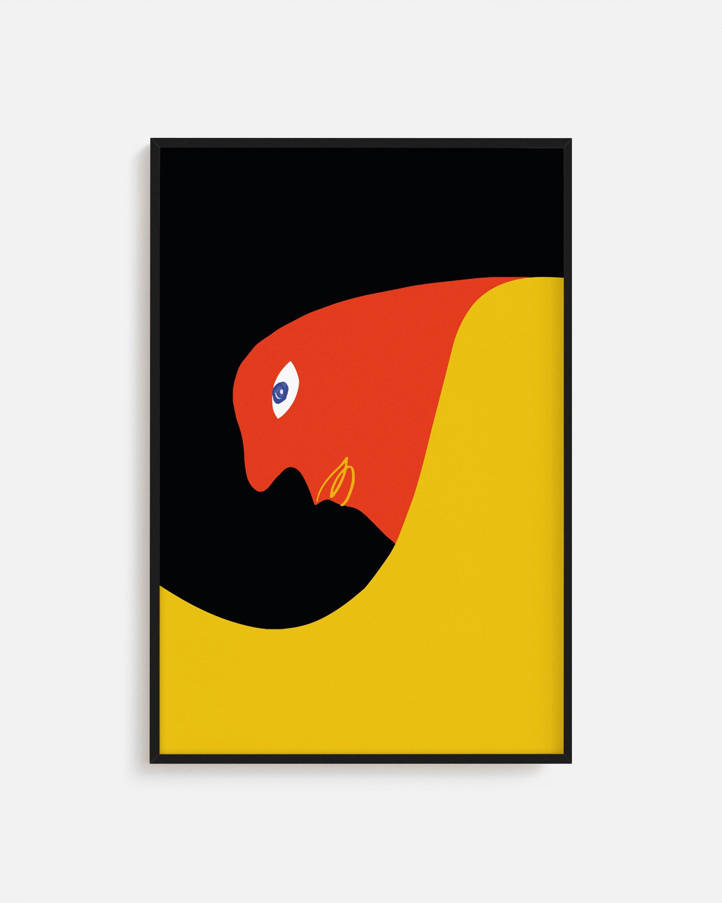 Cuadro Bauhaus con rostro de perfil en rojo, amarillo y negro.