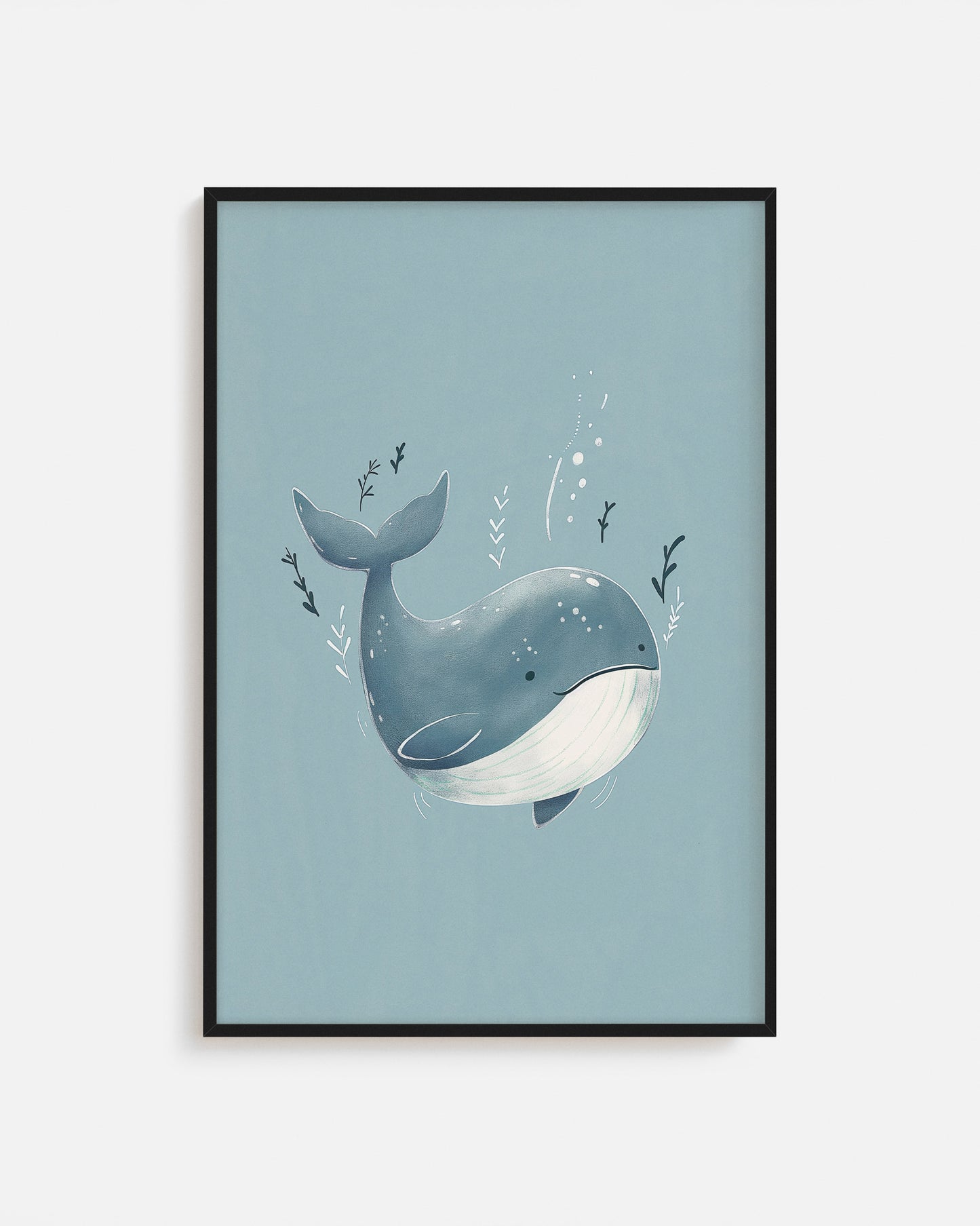 Cuadro infantil ilustrado de ballena gris pequeña
