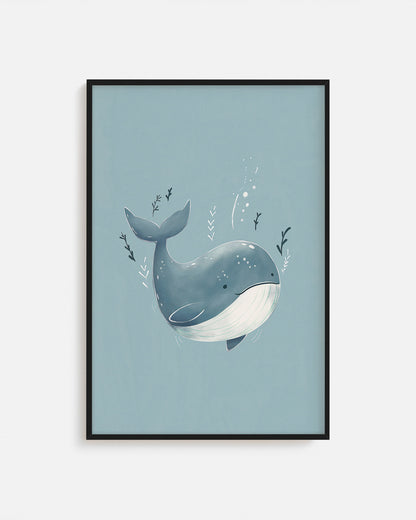 Cuadro infantil ilustrado de ballena gris pequeña

