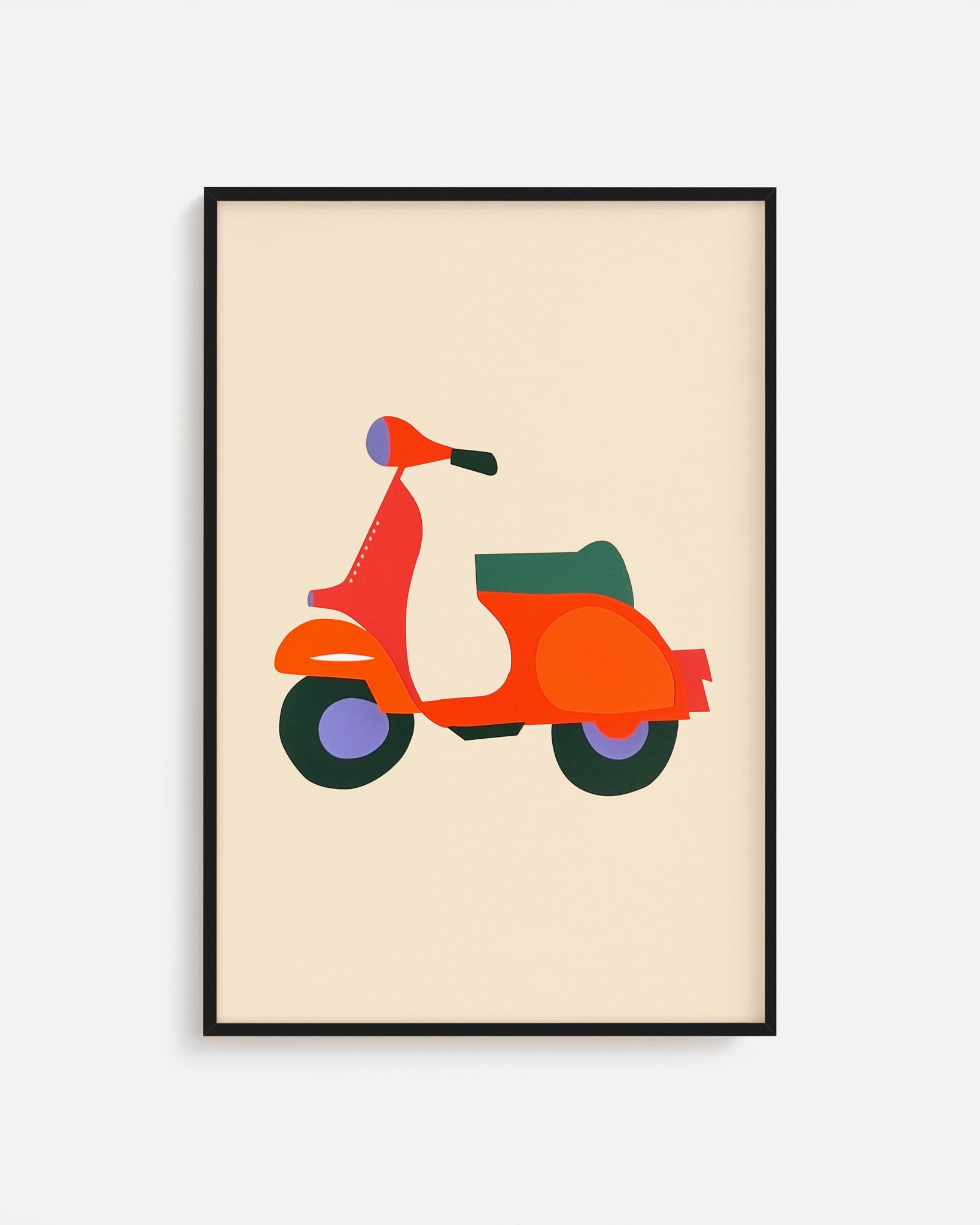 Cuadro infantil ilustrado de moto vintage naranja
