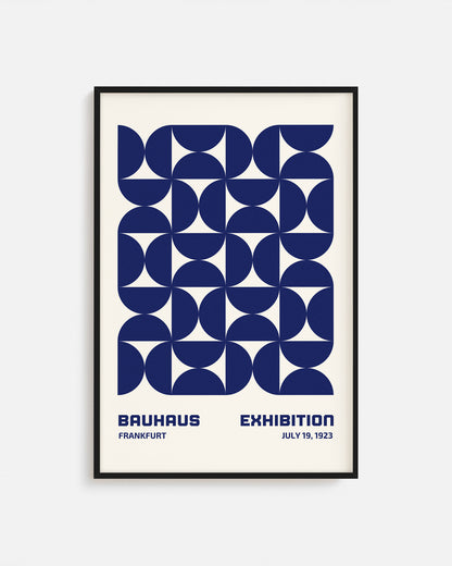 Cuadro Bauhaus con semicírculos concéntricos en azul