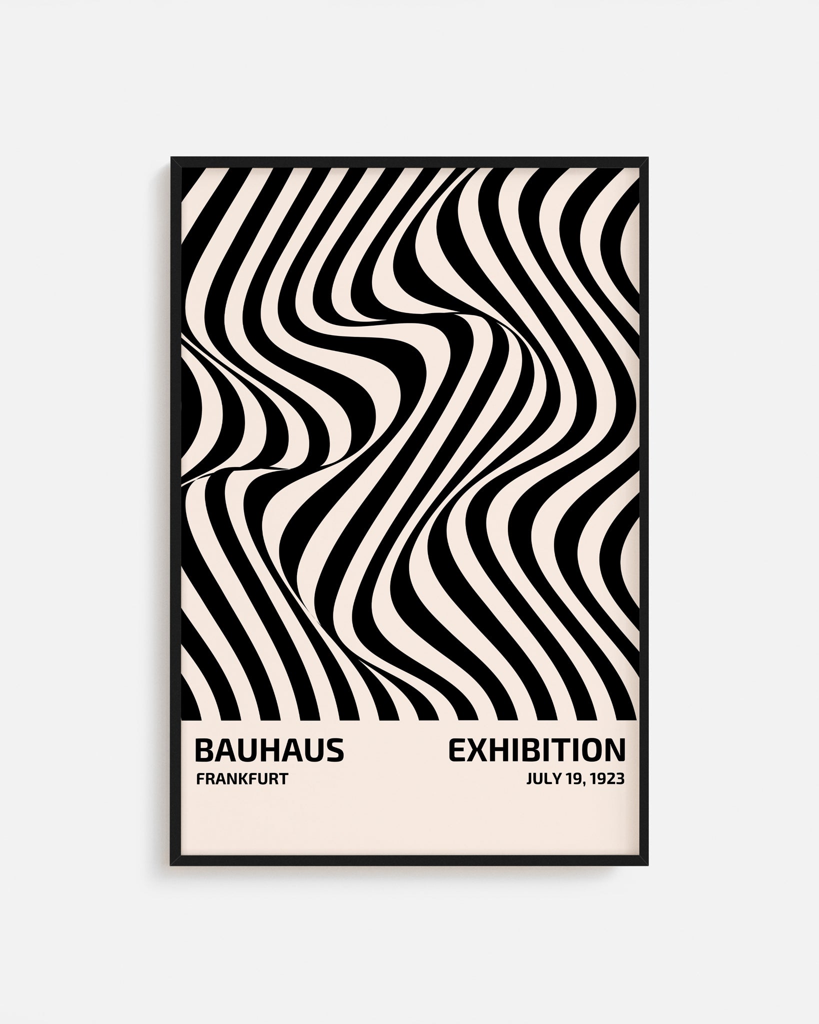 Cuadro Bauhaus con patrón de formas curvas negras repetidas