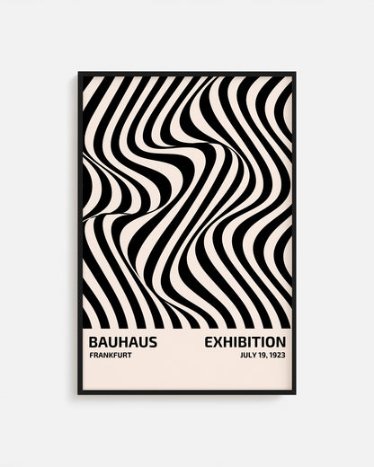 Cuadro Bauhaus con patrón de formas curvas negras repetidas