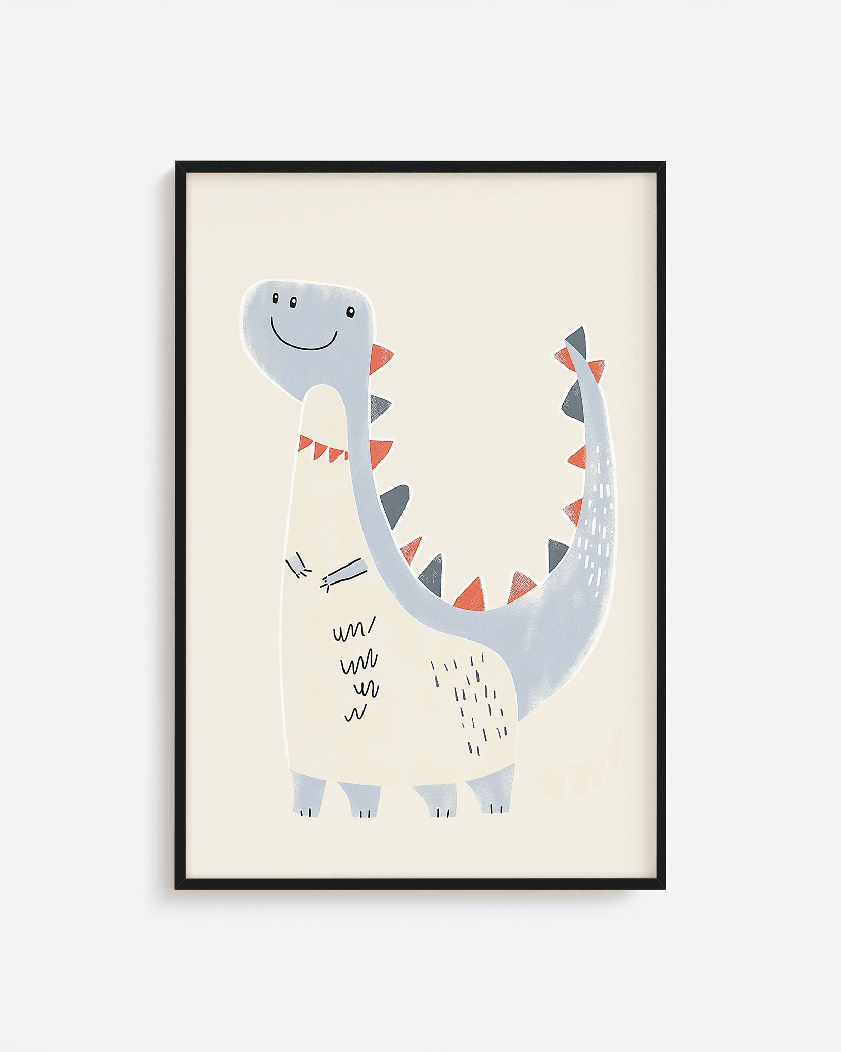 Ilustración infantil de dinosaurio azul sonriente
