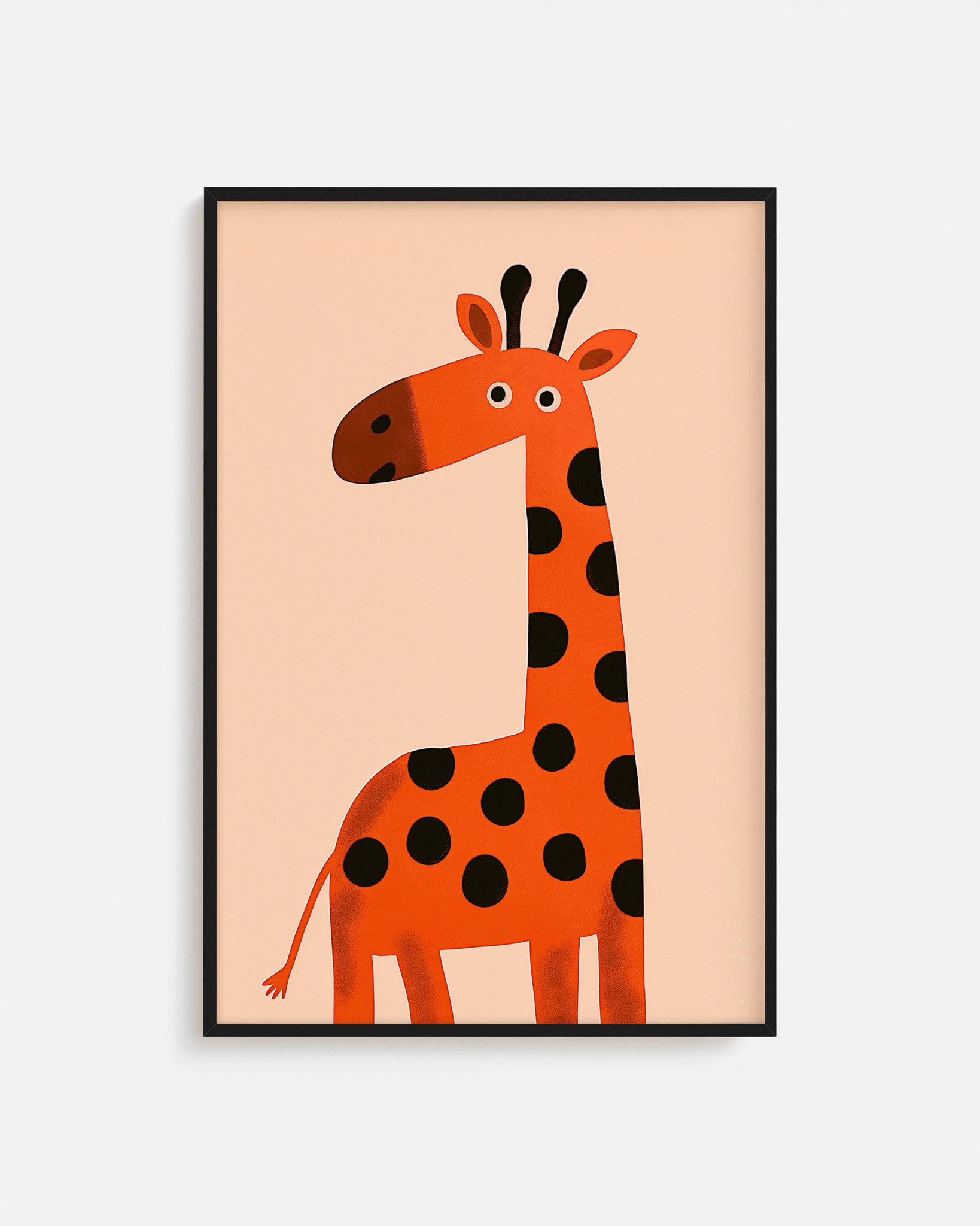Cuadro infantil ilustrado de jirafa naranja con lunares
