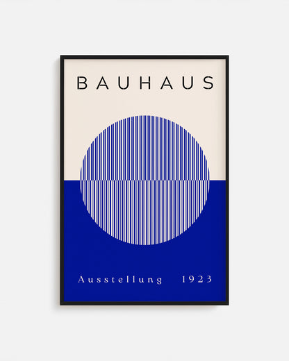 Cuadro Bauhaus con círculos concéntricos en tonos azules