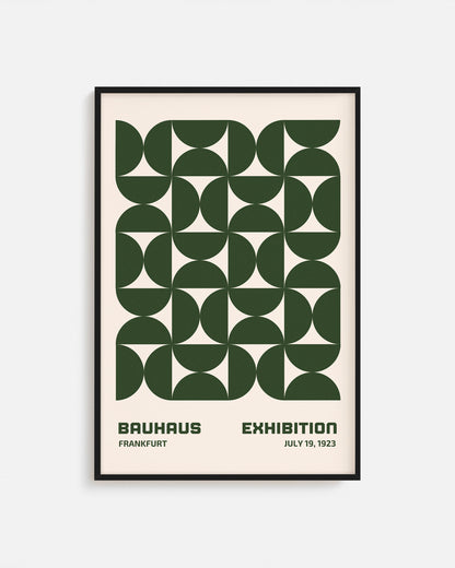 Cuadro Bauhaus con semicírculos concéntricos en blanco y negro
